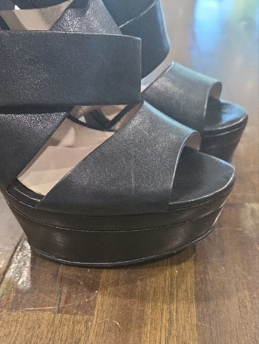 Michael Kors Black Wrap-Strap Platform Heels
